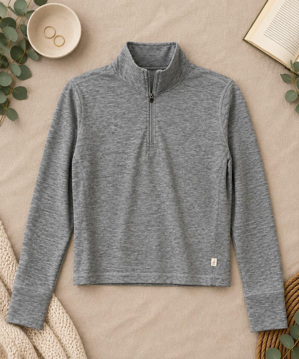Vuori Women's Crescent Half-Zip Pullover Sweater Gray Performance Athleisure M